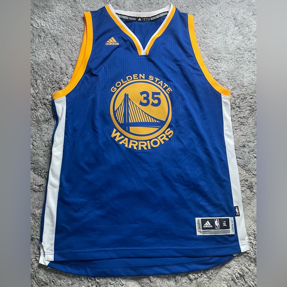 Adidas Golden State Warriors Jersey #35 Kevin Durant Blue Gold NBA Men’s Size XL